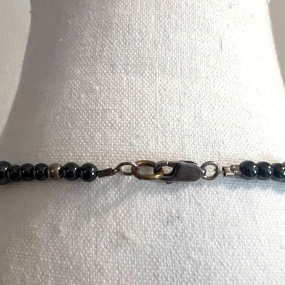 Gun Metal Tone Bead Necklace & Elastic Bracelet Set Lobster Claw Clasp 15 inch - Picture 3 of 7